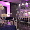 NJ wedding sequin linens modern glass candelabra
