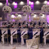 NJ wedding sequin linens modern glass candelabra